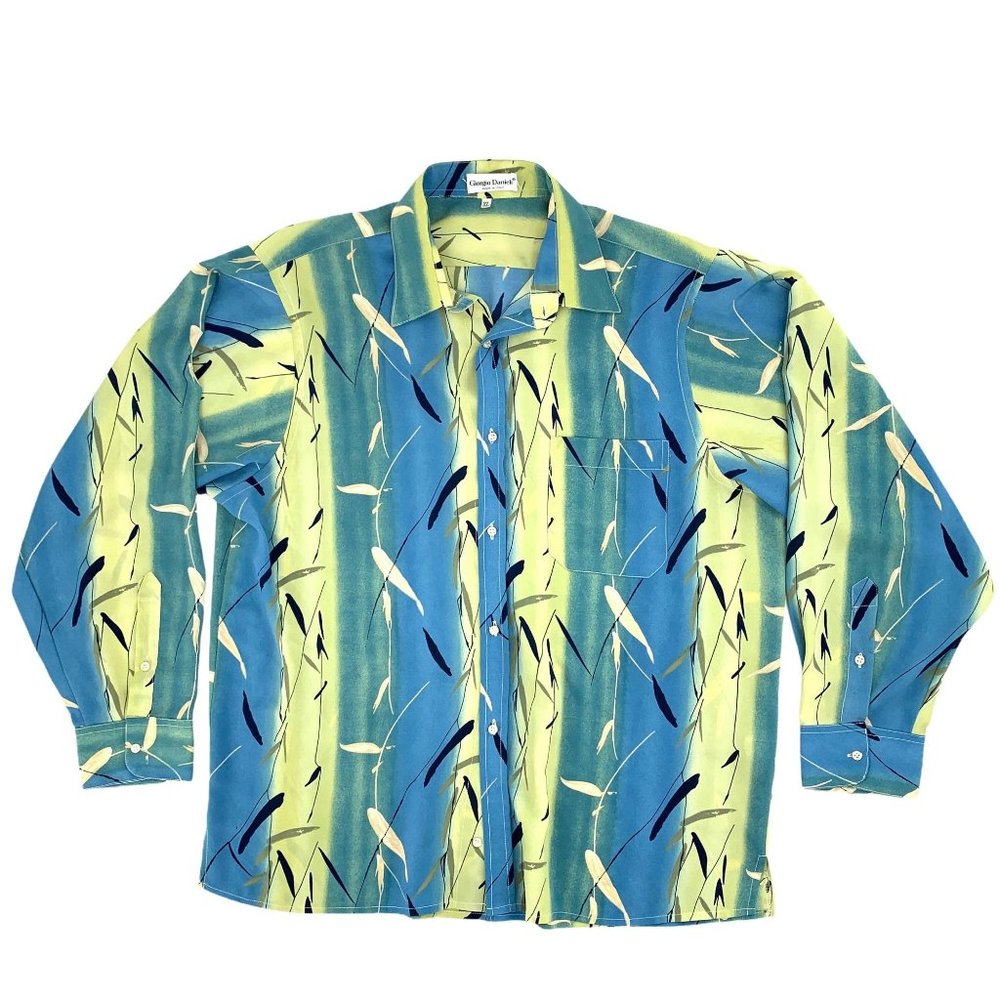 Men's Giorgio Danieli Button Down Shirt Long Sleeve Blue Green Yellow Unique Top